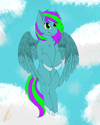 Size: 2000x2500 | Tagged: safe, artist:scribblescribe, oc, oc only, pegasus, pony, cloud, flat colors, flying, full body, high res, needs more saturation, solo