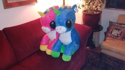 Size: 4160x2340 | Tagged: safe, artist:ponylover88, pony, unicorn, barely pony related, couch, irl, photo, plushie