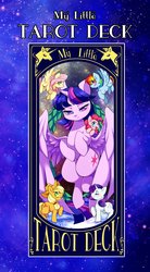 Size: 1100x2000 | Tagged: safe, artist:zakro, applejack, fluttershy, pinkie pie, rainbow dash, rarity, twilight sparkle, alicorn, earth pony, pegasus, pony, g4, female, mane six, mare, tarot, twilight sparkle (alicorn)