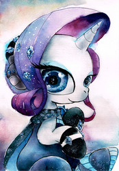 Size: 2397x3437 | Tagged: safe, artist:mashiromiku, rarity, pony, unicorn, g4, female, high res, looking at you, mare, solo, traditional art, watercolor painting