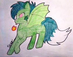 Size: 1196x940 | Tagged: safe, artist:superdavid2011, oc, oc only, oc:greeny, dragon, angry, female, fireball, mare, signature, solo, traditional art