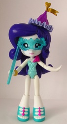 Size: 868x1590 | Tagged: safe, artist:whatthehell!?, rarity, equestria girls, g4, bracelet, clothes, doll, equestria girls minis, hat, irl, jewelry, mask, merchandise, photo, ponied up, shoes, theme park, toy