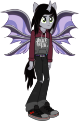 Size: 1404x2137 | Tagged: safe, artist:lightningbolt, derpibooru exclusive, equestria girls, g4, .svg available, belt, chains, clothes, curved horn, disguise, disguised siren, equestria girls-ified, fin wings, frown, glowing, horn, horned humanization, jeans, jewelry, kellin quinn, male, necklace, pants, pierce the veil, ponied up, ripped jeans, shoes, show accurate, simple background, sleeping with sirens, solo, svg, tailed humanization, transparent background, vector, wings