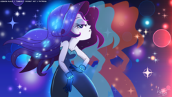 Size: 1200x675 | Tagged: safe, artist:lennonblack, rarity, equestria girls, g4, my little pony equestria girls: better together, the other side, bare shoulders, beauty mark, bedroom eyes, clothes, diamond, diamonds, fabulous, female, gloves, lidded eyes, looking at you, pose, sexy, sleeveless, solo, strapless