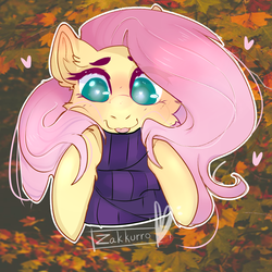 Size: 1024x1024 | Tagged: safe, artist:zakkurro, fluttershy, pegasus, pony, g4, :p, autumn, bust, cheek fluff, clothes, cute, eyebrows, female, front view, full face view, heart, heart eyes, mare, portrait, scarf, shyabetes, silly, smiling, solo, tongue out, wingding eyes