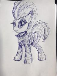 Size: 960x1280 | Tagged: safe, anonymous artist, scootaloo, pony, g4, the show stoppers, ballpoint pen, clothes, female, filly, monochrome, show stopper outfits, solo, traditional art