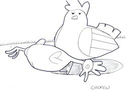 Size: 652x468 | Tagged: safe, artist:tascoby, boneless, bird, chicken, g4, hen, inktober, inktober 2018, lineart, rubber chicken