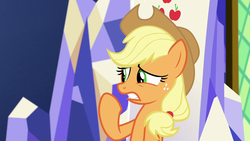 Size: 1280x720 | Tagged: safe, screencap, applejack, earth pony, pony, father knows beast, g4, female, mare, solo