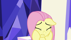 Size: 1280x720 | Tagged: safe, screencap, fluttershy, pegasus, pony, father knows beast, g4, eyes closed, female, floppy ears, mare, solo