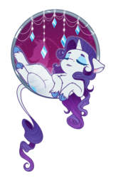 Size: 600x942 | Tagged: safe, artist:fuyusfox, rarity, classical unicorn, pony, unicorn, g4, cloven hooves, colored hooves, cute, dreamcatcher, eyes closed, female, horn, leonine tail, mare, night, on back, raribetes, simple background, sleeping, smiling, solo, transparent background, unshorn fetlocks, watermark