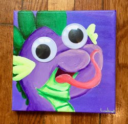 Size: 1024x995 | Tagged: safe, artist:colorsceempainting, spike, dragon, g4, bust, canvas, googly eyes, male, paint, painting, portrait, silly, solo, tongue out, traditional art