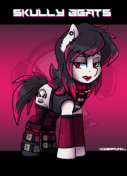 Size: 1660x2300 | Tagged: safe, artist:ciderpunk, oc, oc only, oc:skully beats, pony, boots, cybergoth, eyeshadow, lipstick, makeup, piercing, shoes, solo