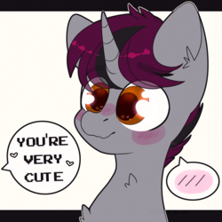 Size: 2000x2000 | Tagged: safe, artist:etoz, oc, oc only, oc:slide hold, pony, unicorn, blushing, cute, high res, letterboxing, male, smiling