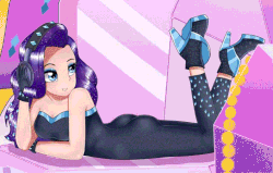 Size: 706x449 | Tagged: safe, artist:focusb, rarity, human, equestria girls, g4, my little pony equestria girls: better together, the other side, animated, ass, bodysuit, butt, clothes, female, gif, headphones, humanized, looking at you, sexy, shoes, solo, stupid sexy rarity