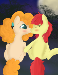 Size: 2550x3300 | Tagged: safe, artist:skyflys, bright mac, pear butter, g4, female, high res, husband and wife, kissing, male, night, ship:brightbutter, shipping, straight