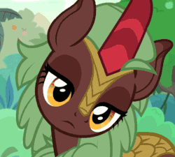 Size: 602x542 | Tagged: safe, edit, edited screencap, screencap, cinder glow, summer flare, kirin, sounds of silence, animated, background kirin, cropped, cute, female, head spin, pun, solo, visual pun, you spin me right round