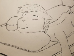 Size: 1205x904 | Tagged: safe, artist:applejack47, earth pony, pony, bed, generic pony, pencil drawing, sleeping, traditional art