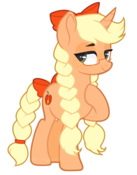 Size: 1728x2208 | Tagged: safe, artist:m-00nlight, oc, oc only, pony, unicorn, bow, braid, braided tail, female, freckles, glasses, hair bow, mare, not applejack, simple background, solo, tail bow, transparent background, twin braids