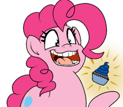 Size: 719x628 | Tagged: safe, artist:bennimarru, pinkie pie, earth pony, pony, g4, cupcake, female, flat colors, food, human teeth, mawshot, open mouth, simple background, smiling, solo, transparent background