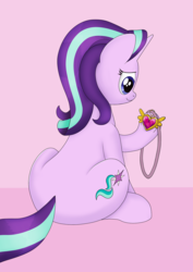 Size: 1241x1754 | Tagged: safe, artist:noosa, starlight glimmer, pony, unicorn, g4, equestrian pink heart of courage, female, mare, simple background, sitting, smiling, solo