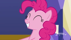 Size: 1920x1080 | Tagged: safe, screencap, pinkie pie, earth pony, pony, father knows beast, g4, eyes closed, female, mare, smiling, solo