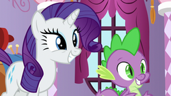 Size: 1280x720 | Tagged: safe, screencap, rarity, spike, father knows beast, g4