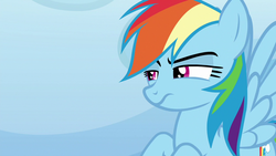 Size: 1280x720 | Tagged: safe, screencap, rainbow dash, pegasus, pony, father knows beast, g4, annoyed, cute, dashabetes, female, madorable, mare, narrowed eyes, skeptical, solo