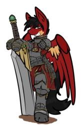 Size: 541x813 | Tagged: safe, artist:cantershirecommons, oc, oc only, pegasus, pony, armor, bipedal, fantasy class, male, simple background, solo, standing, sword, transparent background, warrior, weapon, wings