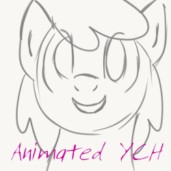 Size: 548x548 | Tagged: safe, artist:lannielona, pony, advertisement, animated, commission, cute, frame by frame, looking at you, monochrome, sketch, smiling, solo, your character here