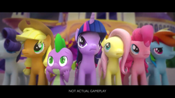 Size: 1366x768 | Tagged: safe, gameloft, applejack, fluttershy, pinkie pie, rainbow dash, rarity, spike, twilight sparkle, earth pony, pegasus, pony, unicorn, g4, my little pony: the movie, official, 3d, female, mane seven, mane six, mare, not actual gameplay, trailer