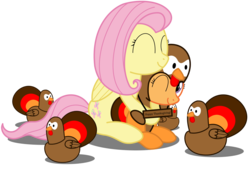 Size: 2573x1758 | Tagged: safe, artist:bladedragoon7575, fluttershy, scootaloo, bird, pegasus, pony, turkey, g4, animal, animal costume, clothes, costume, cute, cutealoo, duo, duo female, eyes closed, female, filly, fluttermom, hug, mare, one eye closed, plushie, scootachicken, scootalove, scootaturkey, shyabetes, sign, simple background, sitting, smiling, transparent background, turkey costume, wink