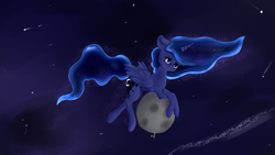 Size: 3072x1728 | Tagged: safe, artist:generallegion, princess luna, pony, g4, asteroid, crossed hooves, female, macro, pony bigger than a moon, solo, space, tangible heavenly object