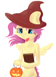 Size: 4271x5861 | Tagged: safe, artist:generallegion, fluttershy, semi-anthro, g4, absurd resolution, arm hooves, book, female, halloween, hat, holiday, jack-o-lantern, pumpkin, solo, spread wings, wings