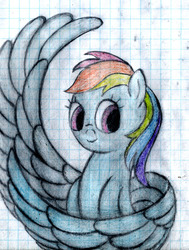 Size: 552x731 | Tagged: safe, artist:mfg637, rainbow dash, pony, g4, female, graph paper, simple background, solo, traditional art, wings