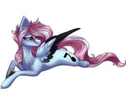 Size: 3100x2345 | Tagged: safe, artist:immagoddampony, oc, oc only, oc:hatsu, pegasus, pony, female, high res, mare, prone, simple background, solo, transparent background, two toned wings