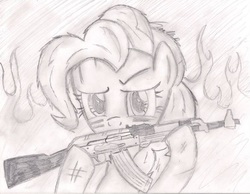 Size: 710x552 | Tagged: safe, pinkie pie, earth pony, pony, g4, ak-47, assault rifle, drawing, female, gun, rifle, solo, weapon