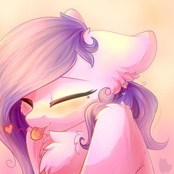 Size: 2500x2500 | Tagged: safe, artist:alphadesu, oc, oc only, oc:melon sweet, pony, :p, chest fluff, commission, digital art, ear fluff, ear piercing, eyes closed, female, heart, high res, mare, piercing, silly, solo, tongue out, watermark, ych result