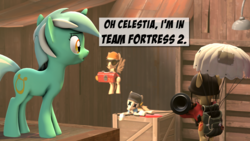 Size: 1920x1080 | Tagged: safe, artist:goatcanon, lyra heartstrings, pegasus, pony, unicorn, comic:lyra's story, g4, 3d, blood, comic, crossover, dead, dialogue, engineer, engineer (tf2), hightower, parachute, remake, scout (tf2), sneak peek, soldier, soldier (tf2), source filmmaker, team fortress 2, toolbox, x eyes