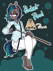 Size: 476x633 | Tagged: safe, artist:redxbacon, oc, oc only, oc:pocket pool, earth pony, anthro, anthro oc, beauty mark, clothes, crossed legs, female, mare, solo