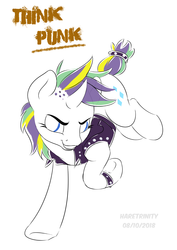 Size: 1200x1693 | Tagged: safe, artist:haretrinity, rarity, pony, unicorn, g4, it isn't the mane thing about you, alternate hairstyle, female, mare, punk, raripunk, simple background, smiling, solo
