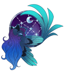Size: 750x819 | Tagged: safe, artist:fuyusfox, princess luna, alicorn, pony, colored wings, crescent moon, cute, female, gradient wings, mare, moon, simple background, sleeping, solo, starry wings, tail feathers, transparent background, transparent moon, watermark