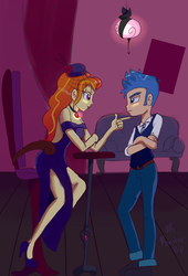 Size: 977x1440 | Tagged: dead source, safe, artist:pettypop, adagio dazzle, flash sentry, equestria girls, g4, duo, female, flashagio, indoors, male, open-back dress, shipping, side slit, straight, total sideslit, touching, touching face