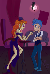 Size: 977x1440 | Tagged: dead source, safe, artist:pettypop, adagio dazzle, flash sentry, equestria girls, g4, duo, female, indoors, male, open-back dress, ship:flashagio, shipping, side slit, straight, total sideslit, touching, touching face