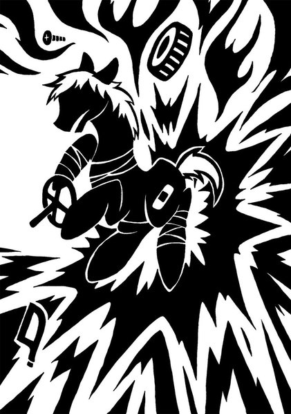 1872109 - safe, artist:sunnyclockwork, pony, abstract background, accident,  black and white, car accident, car crash, dr. gerald, explosion, grayscale,  monochrome, scp, scp foundation, scp-666-j, solo - Derpibooru