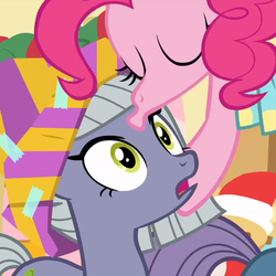 Size: 1300x1300 | Tagged: safe, screencap, limestone pie, pinkie pie, earth pony, pony, g4, my little pony best gift ever, context is for the weak, cropped, cute, duo focus, explicit source, female, forehead kiss, great moments in animation, kissing, not salmon, not what it looks like, out of context, pie sisters, platonic kiss, sibling love, siblings, sisterly love, sisters, succ, wat