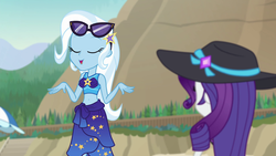Size: 1920x1080 | Tagged: safe, screencap, rarity, trixie, equestria girls, equestria girls specials, g4, my little pony equestria girls: better together, my little pony equestria girls: forgotten friendship, belly button, clothes, eyes closed, midriff, sarong, swimsuit
