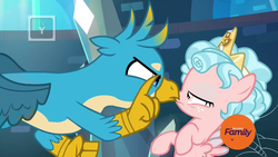Size: 1920x1080 | Tagged: safe, screencap, cozy glow, gallus, griffon, g4, school raze, cozybuse, female, filly, male, out of context, personal space invasion, shipping fuel