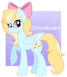 Size: 1024x1173 | Tagged: safe, artist:cadetredshirt, oc, oc only, oc:cloudcake, pegasus, pony, bow, simple background, solo