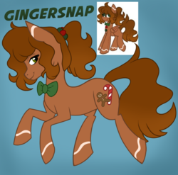 Size: 1024x1010 | Tagged: safe, artist:cadetredshirt, oc, oc only, oc:gingersnap, earth pony, pony, bowtie, fluffy hair, redesign, simple background, solo
