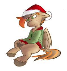 Size: 847x895 | Tagged: safe, artist:spheedc, oc, oc only, oc:trouble, pegasus, pony, christmas, christmas sweater, clothes, digital art, grumpy, hat, holiday, male, santa hat, simple background, sitting, solo, stallion, sweater, transparent background